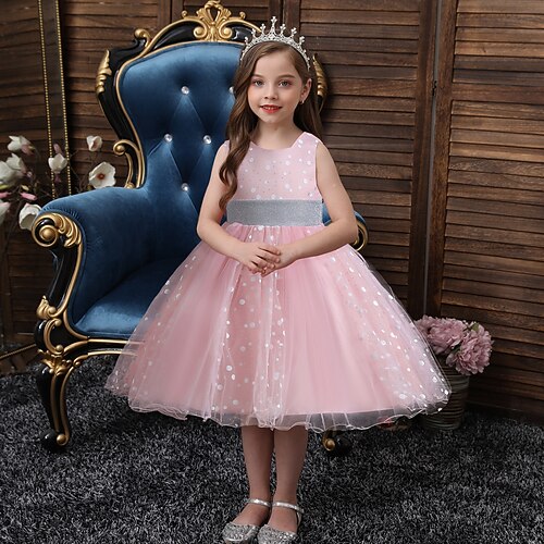 

Kids Little Girls' Dress Polka Dot Tulle Dress Party Performance Patchwork Sparkle Bow Blue Purple Pink Midi Sleeveless Princess Cute Dresses Fall Spring Slim 3-10 Years