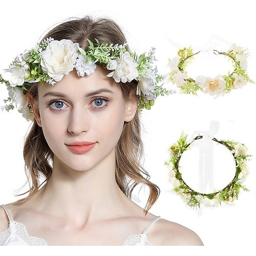 

New White Simulation Fabric Flower Bridesmaid Bride Garland Bohemian Grass Ring Photo Garland Female