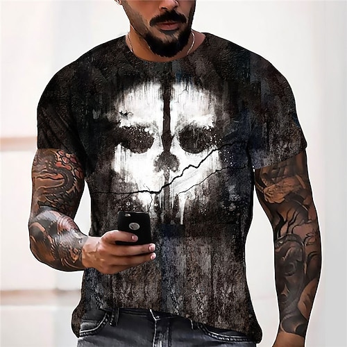 

Men's Unisex T shirt 3D Print Graphic Prints Skull Crew Neck Street Daily Print Short Sleeve Tops Casual Designer Big and Tall Sports Black