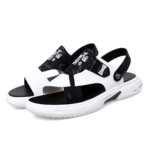 

Men's Sandals Casual Classic Daily Outdoor PU Elastic Fabric Black Gray Spring Summer