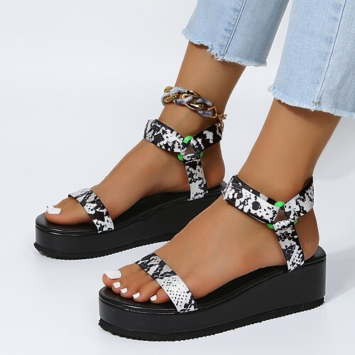 

Women's Sandals Platform Sandals Dad Sandals Flat Heel Peep Toe PU Leather Magic Tape Fall Summer Black Green Brown