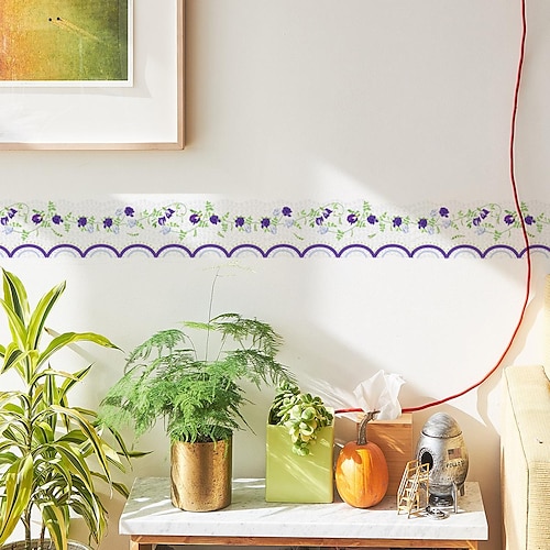 

Purple Rainbow Pea Flowers Wallpaper Border Peel and Stick Self Adhesive Vinyl Modern Wall Decal for Room 2060cm2pcs