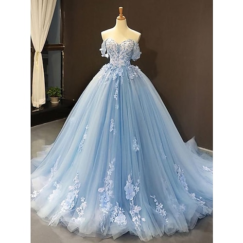 

Ball Gown Floral Puffy Quinceanera Engagement Dress Sweetheart Neckline Short Sleeve Court Train Lace with Pleats Appliques 2022