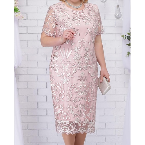 

Women's Plus Size Party Dress Floral Crew Neck Print Short Sleeve Fall Spring Elegant Prom Dress Midi Dress Formal Party Dress