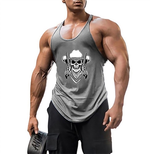 

Men's Tank Top Vest Hot Stamping Graphic Prints Skull Plus Size Crew Neck Daily Sports Print Sleeveless Tops Fashion Classic Designer Hawaiian Black Gray Red