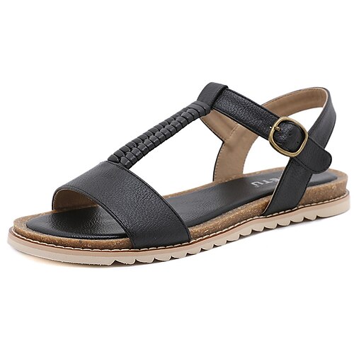 

Women's Sandals Flat Sandals Buckle Flat Heel Round Toe Open Toe Elegant Casual Daily Office Walking Shoes PU Leather Buckle Spring Summer Solid Colored Black Green Blue