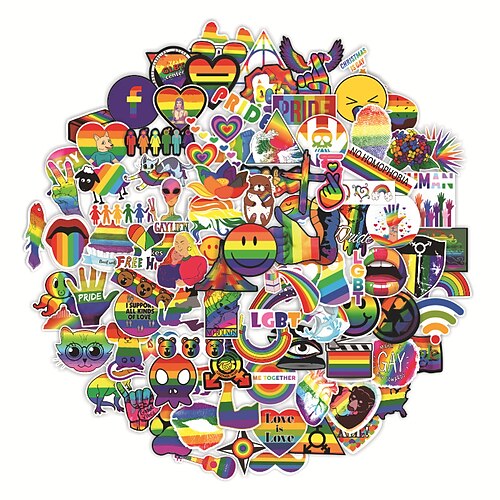 

100Pcs Gay Pride Vinyl Waterproof Stickers Pack | LGBT Gay Love Rainbow Stripe Stickers for Laptop Scrapbook Notebook Phone Decals (Gay Love)