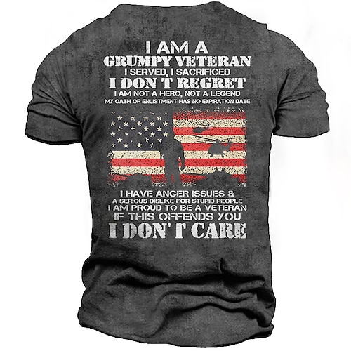 

Men's T shirt 3D Print Graphic Flag Crew Neck Casual Daily Print Short Sleeve Tops Fashion Vintage Designer Big and Tall Black Gray Army Green
