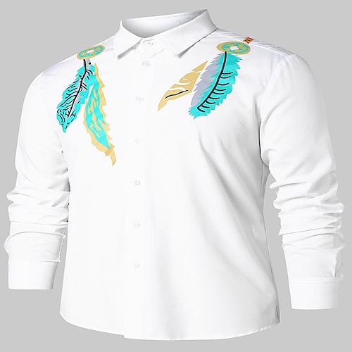 

Men's Shirt Graphic Leaves Turndown Street Casual Button-Down Long Sleeve Tops Casual Fashion Breathable Comfortable White