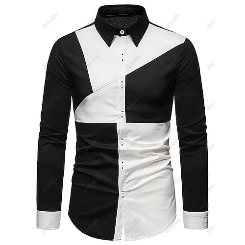 

Men's Shirt Graphic Color Block Turndown Street Casual Button-Down Long Sleeve Tops Casual Fashion Breathable Comfortable Black