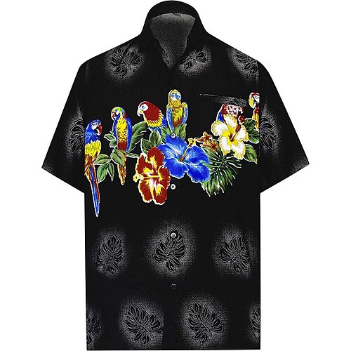 

Men's Shirt Floral Turndown Street Casual 3D Button-Down Short Sleeve Tops Casual Fashion Comfortable Beach Black and Red Wine Black / Red