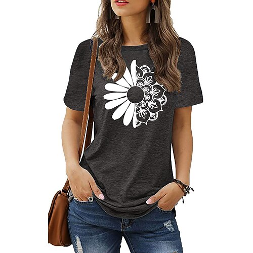 

Women's T shirt Basic Print Flower / Floral Animals Round Neck T-shirt Sleeve Stard Summer Black Blue Dark Red Dark Pink Dark Gray