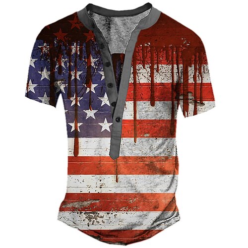 

Men's Henley Shirt Tee T shirt Tee 3D Print Graphic National Flag Plus Size Henley Daily Sports Button-Down Print Short Sleeve Tops Basic Classic Designer Comfortable Red