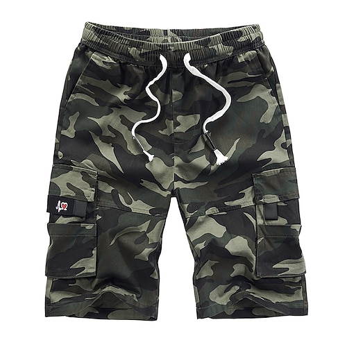 

Homens Bermuda Cargo Calção Shorts largos Com Cordão Cintura elástica Perna reta Côr Camuflagem Cor Sólida Conforto Vestível Trabalho Diário Roupa de rua Casual Preto Verde Claro Micro-Elástica