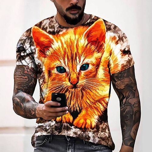 

Men's Tee T shirt Tee 3D Print Graphic Round Neck Casual Daily 3D Print Short Sleeve Tops Fashion Designer Cool Comfortable Orange
