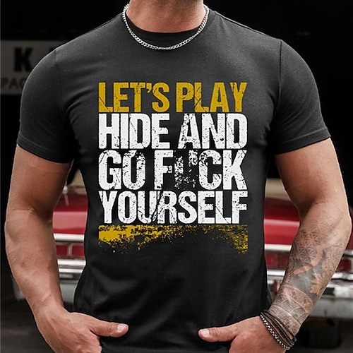 

Men's T shirt Hot Stamping Graphic Letter Crew Neck Street Casual Short Sleeve Tops Basic Fashion Classic Comfortable Black