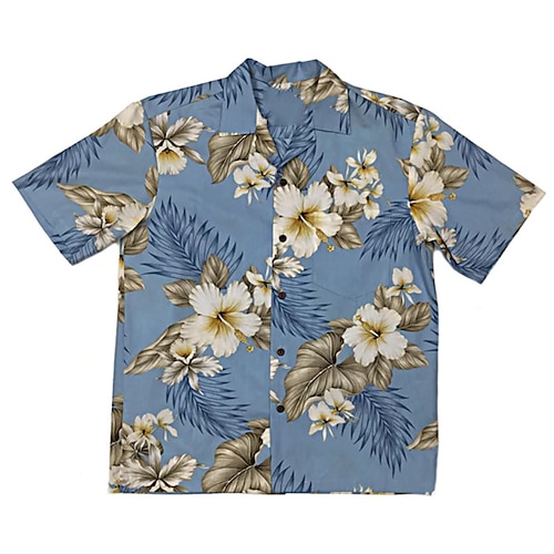 

Men's Shirt Floral Turndown Street Casual Button-Down Short Sleeve Tops Casual Fashion Comfortable Beach Blue