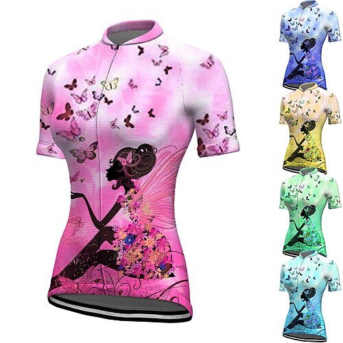 

21Grams Women's Cycling Jersey Short Sleeve Bike Top with 3 Rear Pockets Mountain Bike MTB Road Bike Cycling Breathable Quick Dry Moisture Wicking Reflective Strips Green Yellow Rosy Pink Butterfly