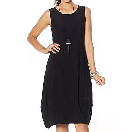 

Women's Casual Dress Midi Dress Black Purple Yellow Sleeveless Pure Color Pocket Spring Summer Crew Neck 2022 M L XL XXL 3XL 4XL