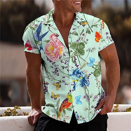 

Men's Shirt Print Floral Turndown Street Casual Button-Down Print Short Sleeve Tops Casual Fashion Designer Breathable Blue