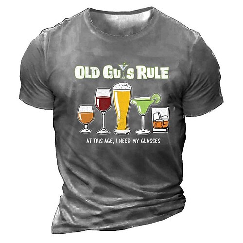 

Men's Unisex T shirt Tee 3D Print Graphic Prints Wine Glass Drink Crew Neck Street Daily Print Short Sleeve Tops Casual Vintage Designer Big and Tall Black Army Green Dark Gray