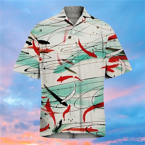 

Men's Shirt Print Fish Carp Animal Turndown Street Casual Button-Down Print Short Sleeve Tops Casual Fashion Designer Blue