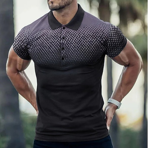 

Men's Collar Polo Shirt Golf Shirt Gradient Turndown Black 3D Print Street Daily Short Sleeve 3D Button-Down Clothing Apparel Fashion Casual Breathable Comfortable / Beach