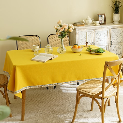 

Table Cloth with Lace Decoration Cotton Linen Table Cover for Kitchen Dinning Wrinkle Free Tablecloths Rectangle