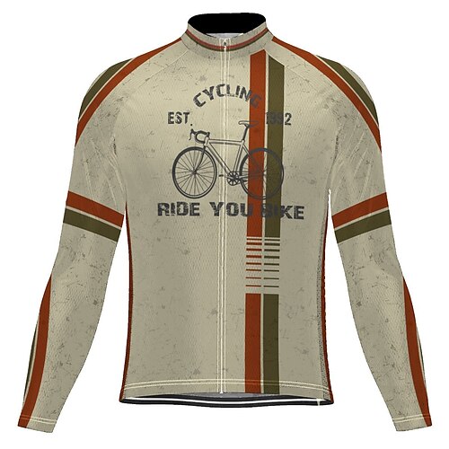 

21Grams Men's Cycling Jersey Long Sleeve Bike Jersey Top with 3 Rear Pockets Mountain Bike MTB Road Bike Cycling Breathable Quick Dry Moisture Wicking Reflective Strips Khaki Graphic Polyester Spandex