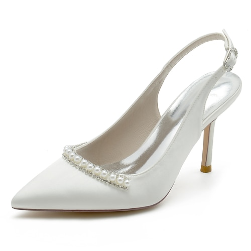 

Women's Wedding Shoes Wedding Party Wedding Heels Bridal Shoes Bridesmaid Shoes Summer Rhinestone Imitation Pearl Stiletto Heel Pointed Toe Luxurious Elegant Satin Ankle Strap Solid Colored Ivory