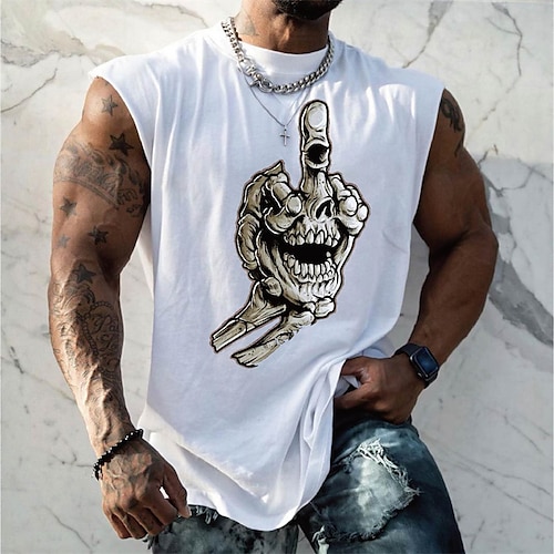 

Men's Unisex T shirt Tee Hot Stamping Graphic Prints Skull Crew Neck Street Daily Print Cap Sleeve Tops Designer Casual Big and Tall Sports White Gray / Summer