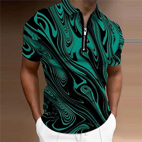 

Men's Collar Polo Shirt Golf Shirt Gradient Turndown Green 3D Print Casual Daily Short Sleeve Zipper Print Clothing Apparel Fashion Designer Casual Breathable / Sports