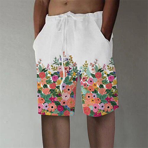 

Men's Designer Streetwear Shorts Beach Shorts 3D Print Drawstring Elastic Waist Short Pants Casual Daily Micro-elastic Graphic Patterned Flower / Floral Breathable Soft Mid Waist White S M L XL XXL