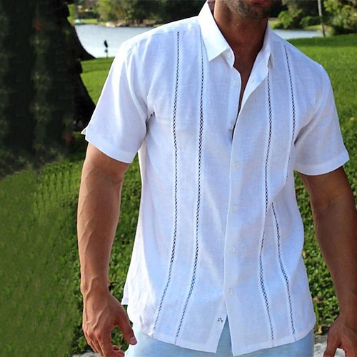 

Men's Shirt Striped Turndown Street Daily Button-Down Short Sleeve Tops Casual Fashion Breathable Comfortable White