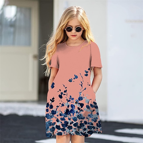 

Kids Girls' Dress Floral A Line Dress Above Knee Dress Daily Print Short Sleeve Cute Dress 3-12 Years Spring Pink Yellow White