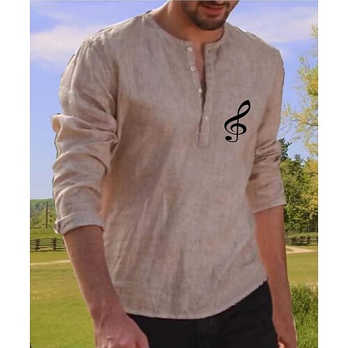 

Men's Shirt Solid Color Notes Round Neck Street Casual Button-Down Print Half Sleeve Tops Designer Casual Fashion Breathable Blue Red Beige / Summer