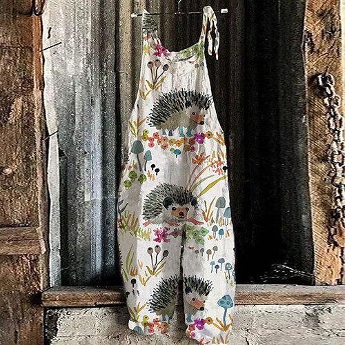 

Women's Jumpsuit Print Animal Square Neck Casual Daily Holiday Regular Fit Sleeveless Green Blue Yellow S M L Spring