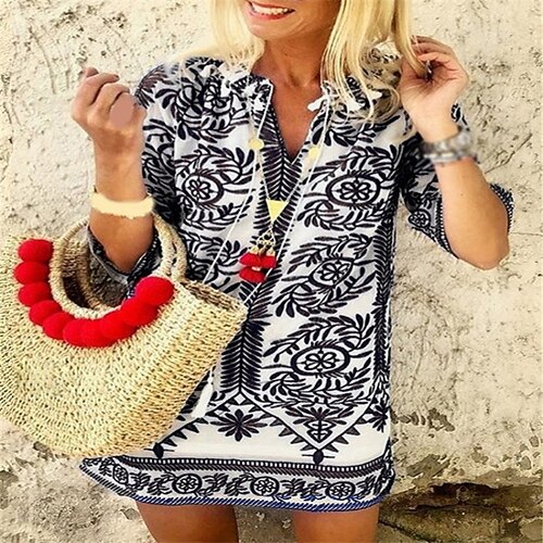 

Women's Shift Dress Short Mini Dress Black Dark Blue Half Sleeve Floral Print Spring Summer V Neck Casual 2022 S M L XL XXL