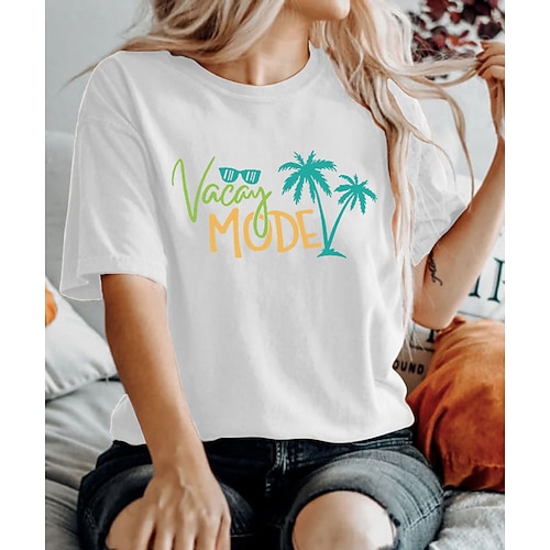 

Women's Casual Weekend Floral Painting T shirt Tee Graphic Patterned Text Short Sleeve Print Round Neck Basic Tops White Black Navy Blue S