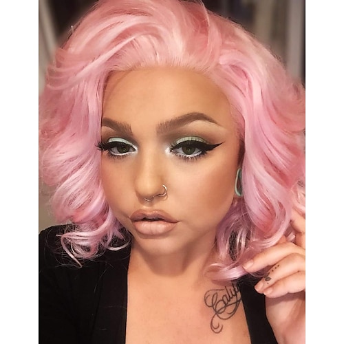 

Synthetic Lace Wig Matte Style 12-14 inch Pink Pixie Cut 132.5 lace front Wig Women's Wig Light Pink