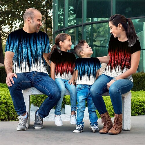 

Family Look Hoodie Graphic Patterned Street Print Blue Long Sleeve Active Matching Outfits
