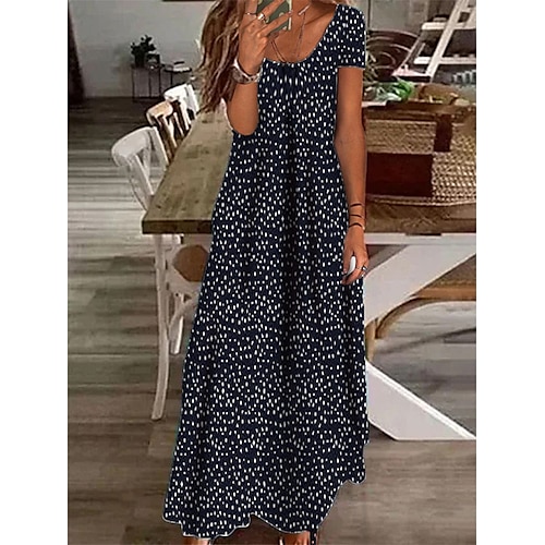 

Women's Casual Dress Shift Dress Long Dress Maxi Dress Black Purple Wine Short Sleeve Polka Dot Pocket Spring Summer V Neck 2022 S M L XL XXL 3XL