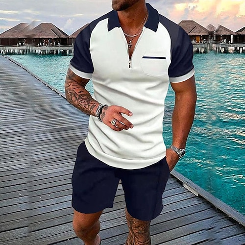 

Men's Short-sleeved Golf Shirt Casual Simple Daily Basic Summer Hawaii Beach Pants Suit