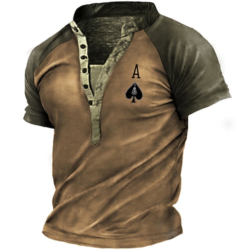 

Men's T shirt Tee Henley Shirt Tee Graphic Color Block Poker Stand Collar Blue Pink Brown Gray 3D Print Plus Size Outdoor Daily Short Sleeve Button-Down Print Clothing Apparel Basic Designer Casual