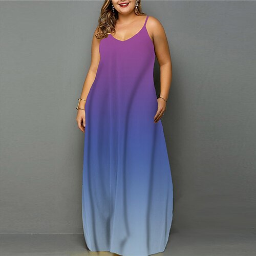 

Women's Plus Size Curve Shift Dress Color Gradient Round Neck Sleeveless Spring Summer Casual Maxi long Dress Daily Vacation Dress