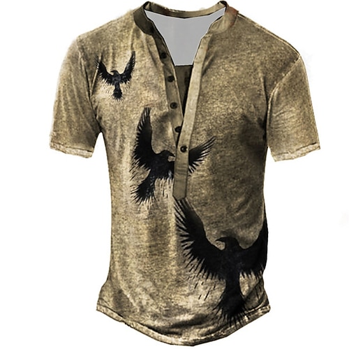 

Men's Henley Shirt Tee T shirt Tee 3D Print Graphic Patterned Animal Plus Size Henley Daily Sports Button-Down Print Short Sleeve Tops Designer Basic Classic Comfortable Brown / Summer