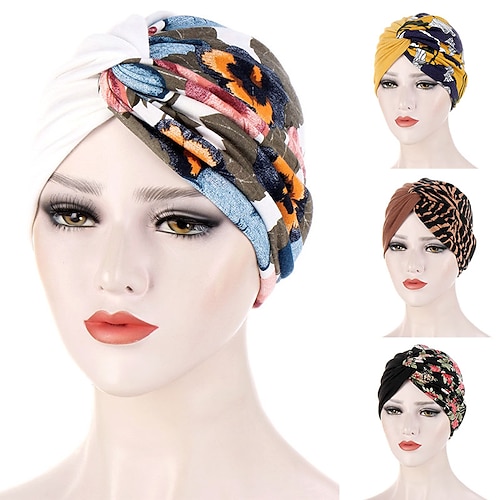 

Muslim Inner Hijab Cap Floral Print Women Turban Hat Fashion Banadan Cancer Chemo Cap Cross Headwrap Female Hair Accessories