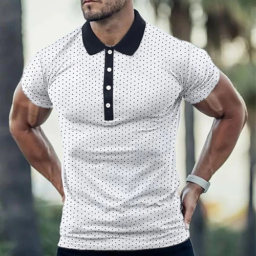 

Men's Collar Polo Shirt Golf Shirt Polka Dot Turndown White 3D Print Street Daily Short Sleeve 3D Button-Down Clothing Apparel Fashion Casual Breathable Comfortable / Beach