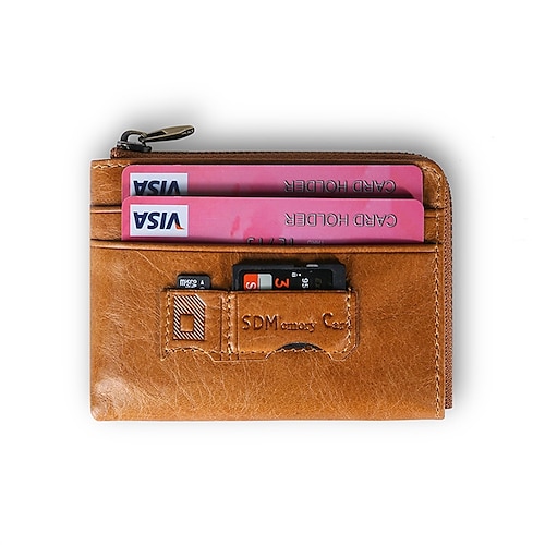 

Ultra-thin Multifunctional Leather Card Holder Head Layer Oil Wax Leather Coin Purse Retro Rfid Anti-magnetic Bank Sd Card Coin Bag