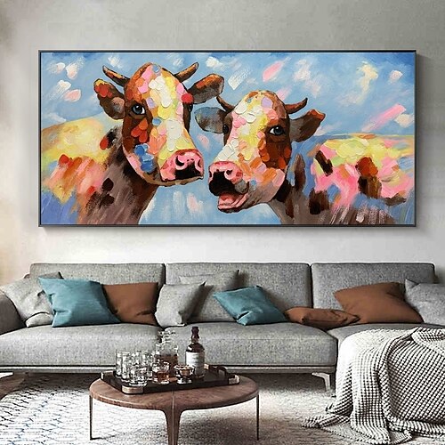 

Handmade Hand Painted Oil Painting Wall Art Modern Abstract Animal Cow Pictures Home Decoration Decor Rolled Canvas No Frame Unstretched